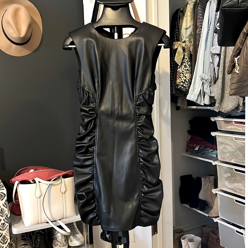 BNWT Black faux leather Zara dress